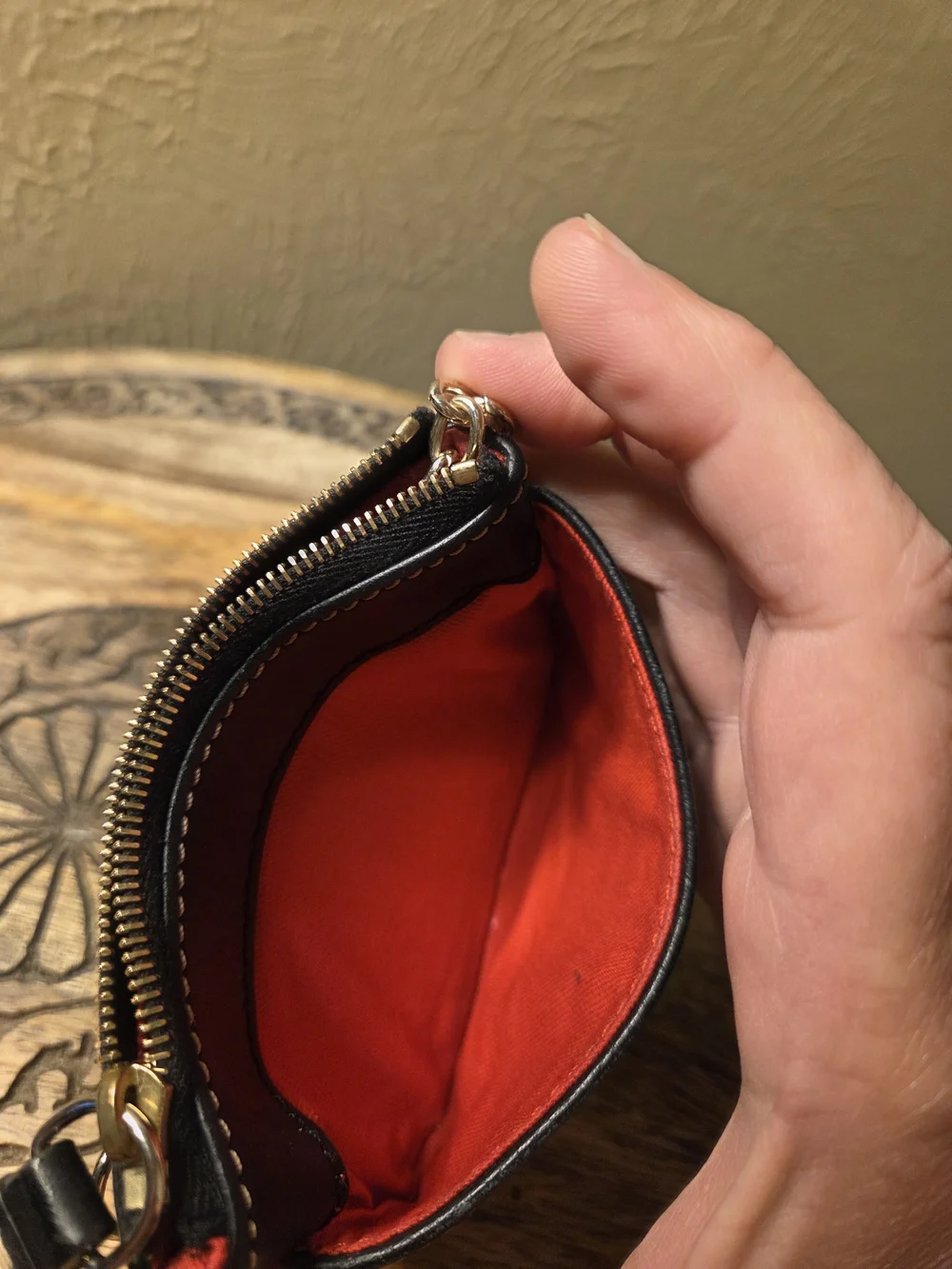 Dooney & Bourke Black Leather Zip Coin Pouch w/ keychain inside.